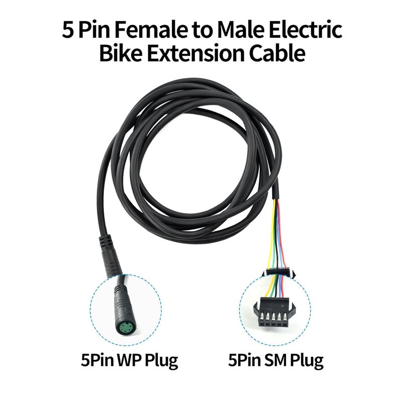 ZLiT E-Bike Extension Cable,5 Pin Waterproof Extension Conversion Cable Line Adapter SM Connector for Electric Bike Female to Male Wire Accessories (Black) - Image 2